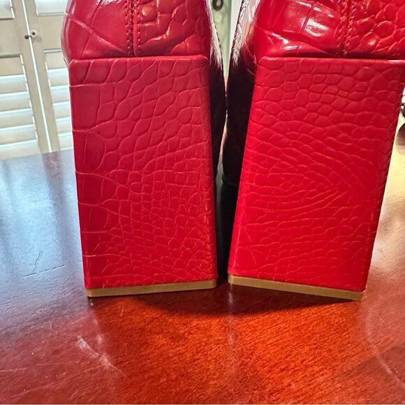EGO Global Flare Heel Ankle Boots in Red Croc Size 8 - UK 6 - Picture 5 of 10